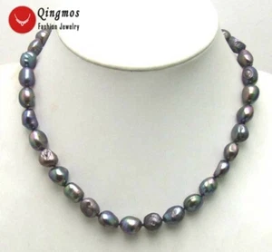 7-9mm Baroque Natural Freshwater Black Pearl Necklace for Women Chokers 17" 5662 - Picture 1 of 3
