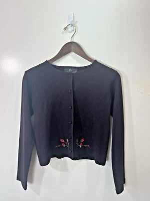 Cárdigan bordado Carole Little para mujer mezcla de lana talla M P marrón cottagecore Foto 1 de 4