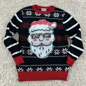 Holiday Sweater Unisex Youth Small Christmas Sweater Changing Sequence Santa - Picture 1 of 6