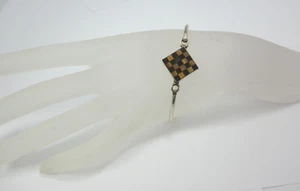 STUNNING STERLING SILVER TIGERS EYE & ONYX INLAY CHECKER BOARD 7" BRACELET 13.3G - Picture 1 of 10
