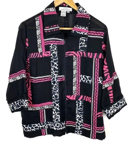 City Girls for Draper’s & Damon’s Jacket Cardigan Size MP Black Pink Zip Leopard - Picture 1 of 5