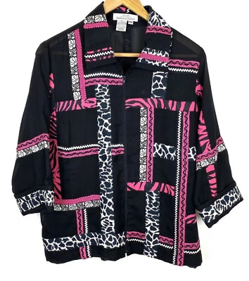 Cardigã City Girls for Draper’s & Damon’s Jacket tamanho MP preto rosa zíper leopardo - Imagem 1 de 4