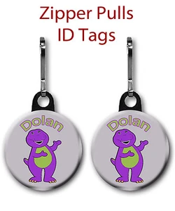 Personalized Purple Dinosaur 2-Pack 1 inch Zipper Pull You Provide the Name - Picture 1 of 2
