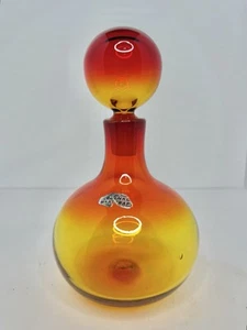 Vintage MCM Blenko 636s Decanter In Tangerine 8.5” W/Stopper & Label - Picture 1 of 5
