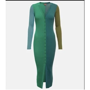 STAUD Shoko Ribbed Colorblock Sweater Dress Green Blue Women's Medium - Picture 1 of 7