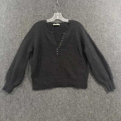 Suéter Sezane Para Mujer Pequeño Negro La Maille Henley Mohair Lana Pullover Tejido Foto 1 de 4
