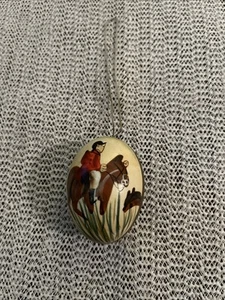 Vtg Christmas Wooden Oval Ornament~Fox Hunt~Horse Hound Unique - Picture 1 of 6