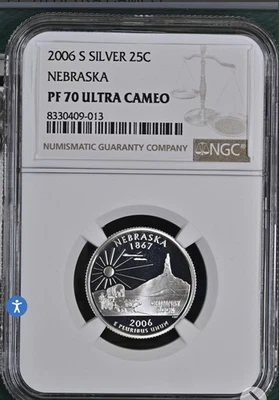 2006-S 25c Silver Nebraska State Quarter NGC PF70 Ultra Cameo - Image 1 of 2