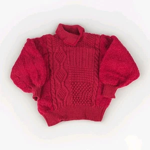 VTG Womens Large Avoca Handweavers Red Irish Wool Sweater Hand Knit Cottagecore - Picture 1 of 11