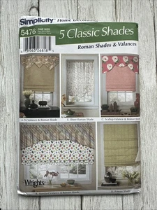 Simplicity Sewing Pattern 5476 5 Classic Shades Roman Shades Window Treatments - Picture 1 of 3
