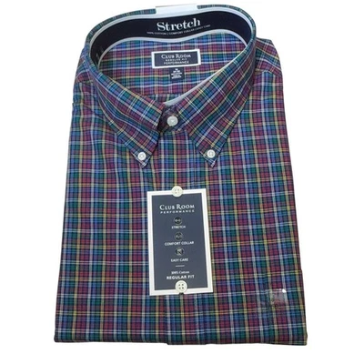 Club Room Mens Regular-Fit Brighton Plaid dress shirt Navy Bright 18 34-35 $60 - Image 1 of 4