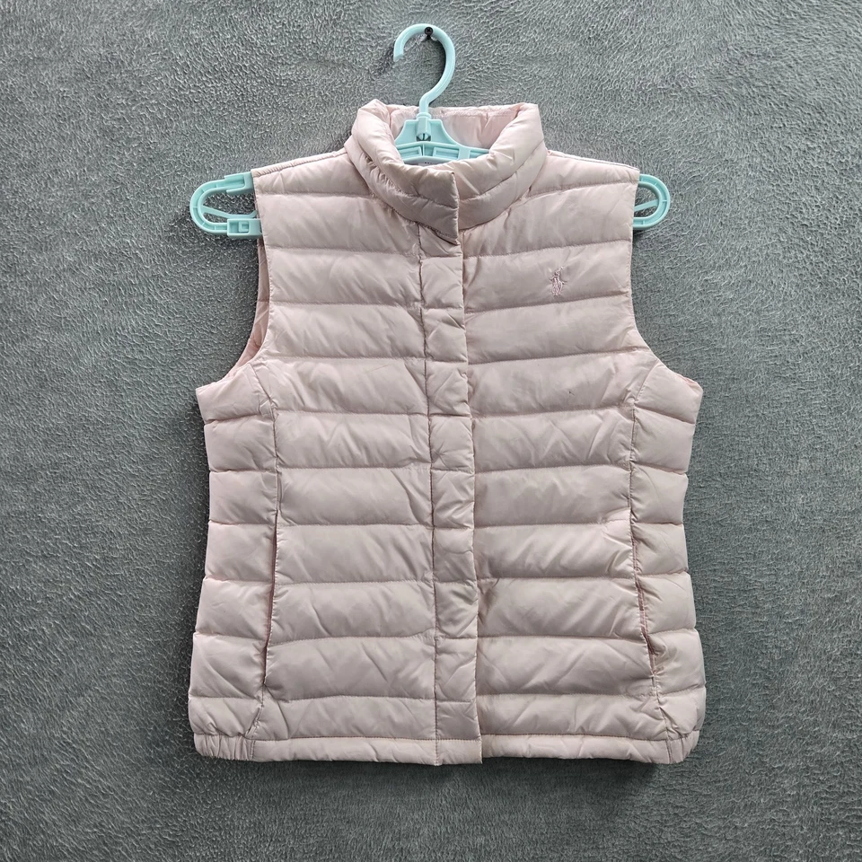 Colete Polo Ralph Lauren Meninas L Rosa Acolchoado Bordado Pônei - Imagem 1 de 4