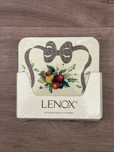 Lenox High Quality Coasters Holiday Tartan Plaid Ribbon Christmas Set of 4 - Picture 1 of 7