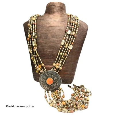罕见博物馆作品 David Navarro Potter 纯银黄铜流苏项链 — 第 1/4 张图片