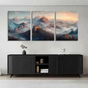 3pcs Majestic Mountain Views with Misty Perfect Wall Art Canvas Framed 50x70cm - Picture 1 of 3