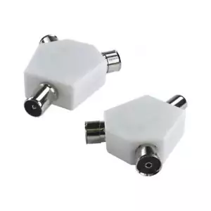 1x 2 Way TV AERIAL ADAPTER COAX COAXIAL SPLITTER Y ADAPTOR ARIEL DUAL CONVERTER - Picture 1 of 2