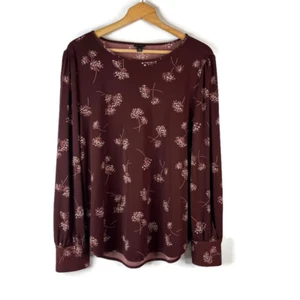 Ann Taylor Damen Bluse Oberteil Größe XL Burgund Blumen Rundhals Langarm - Bild 1 von 9