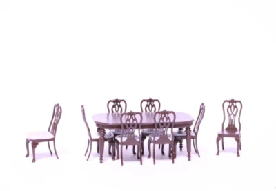 1:48 1/4 Scale Dollhouse Miniature Table with 8 Chairs Espresso Queen Anne 2NAB - Image 1 of 4