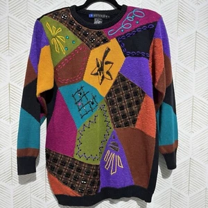 Vintage 90’s Women’s Multicolor Knit Sweater IB Diffusion Artsy Beaded Size S - Bild 1 von 8
