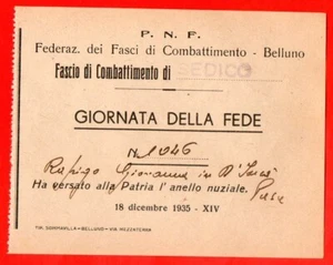 RICEVUTA ORO ALLA PATRIA PNF FASCIO COMBATTIMENTO SEDICO BELLUNO SANZIONI 1935 - Picture 1 of 1