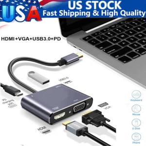 USB 3.0 Type C USB C To VGA HDMI Multiport Adapter 4K UHD Converter Port MacBook - Picture 1 of 12