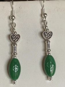 25% Off SALE**VINTAGE EMERALD CZECH GLASS CELTIC CROSS DROP EARRINGS*SILVER*NEW - Picture 1 of 7