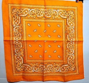 Bandana Cotton Blend Orange Print Multi Head Neck Mask Wrist Pocket 20.5"x20.5" - Picture 1 of 3
