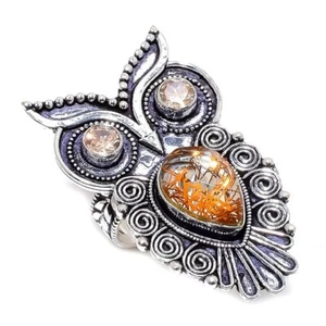 Golden Rutile Quartz,Morganite Gemstone 925 Sterling Silver Ring Size 8 h906 - Picture 1 of 6