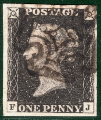 PENNY BLACK 1840 QV SG.2 1d Plate 1b (FJ) Used MX Cat £400 {samwells}REDG30 - Image 1 of 4