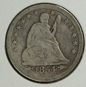 1854-O Arrows Seated Liberty Silver Quarte 25C-VG+ - Picture 1 of 2