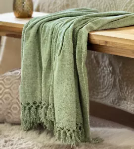 Luxus weiche Wollgefühl verbrannt orange rostig Strickdecke Sofa Werfen Fransen - Bild 1 von 8