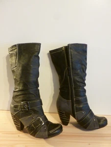 Mustang Stiefel Damen anthrazit grau Kunstleder Gr. 36 - Absatz 8 cm Höhe 32 cm - Bild 1 von 12