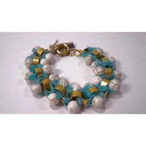 Neiman Marcus Lee Angel Women's Howlite Brass Turq Fringe Bracelet NWT 240 - Picture 1 of 8