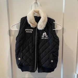 Disney Mickey Mouse OH BOY Black Boys Snap Puffer Vest Size 5 To 6 - Picture 1 of 11