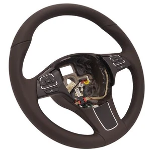 Leather Steering Wheel Heated Multifunction Vibration VW Touareg 7P Braun - Picture 1 of 5