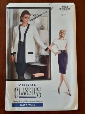 PATRÓN DE MODA - 7692 DAMAS CHAQUETA LARGA VESTIDO PLIEGUES DELANTEROS CONTRASTE 8-12 USADO Foto 1 de 2