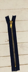 Vintage USA Heavy Duty TALON 7” Brass Close-End ZIPPER Bell Pull Navy Blue - Picture 1 of 6