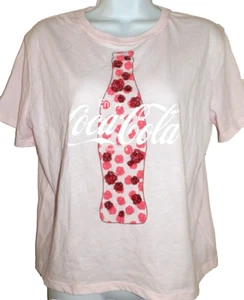New Junior's XL 15-17 Coca -Cola T-Shirt Pink Floral Coke Short - Picture 1 of 2