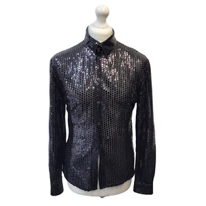 Slave Action Vintage Black Sequin Slim Fit Long Sleeve Men's Size M - Picture 1 of 7