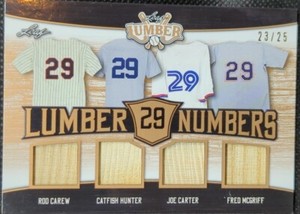 Catfish HUNTER Rod CAREW Joe CARTER Fred McGRIFF 2021 Leaf Lumber QUAD BAT #/25