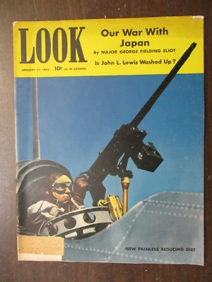 LOOK MAGAZINE JANUARY 13, 1942 OUR WAR WITH JAPAN JOHN L LEWIS WWII TABLOID - Image 1 of 2
