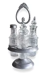 19th Century Condiment Cruet Set with Serving Stand American Eagle Shield - Picture 1 of 13