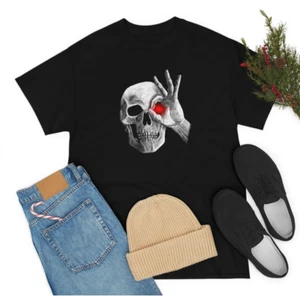 Skelett mit leuchtenden Augen T-Shirt Design Unisex Tee Grusel Shirt Red Eye Skull - Bild 1 von 4