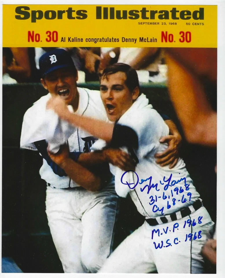 Denny McLain Inscriptions Detroit Tigers Signed Auto 8x10 Photo Autograph  - Image 1 of 1