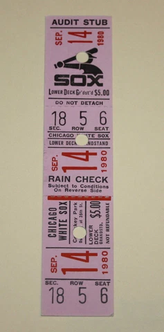 Chicago White Sox Ticket Stub | September 14 1980 | Harold Baines Hit Cover