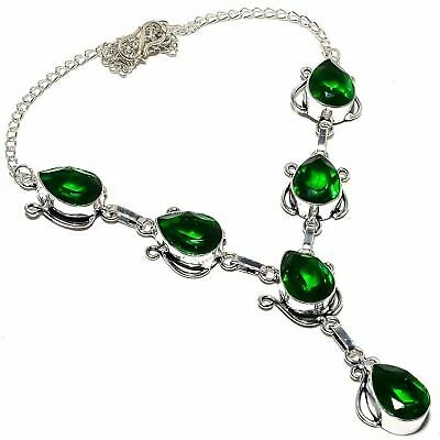 Collar de plata de ley 925 con piedras preciosas de diopsido cromado 18" b130 Foto 1 de 4