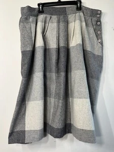 VTG Emerald Isle gray plaid pleated buttons wool skirt size 38 plus Academia - Picture 1 of 10