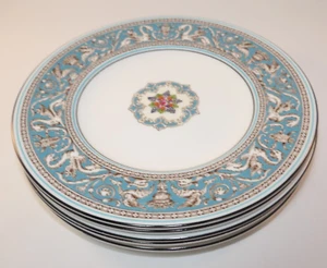 6 Wedgwood Florentine Turquoise 8" 20.5cm Salad Lunch Dessert Plates Lot A VGC - Picture 1 of 11