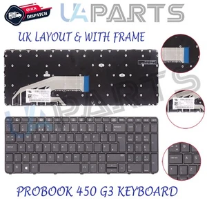 For HP ProBook 450 455 470 G3 G4 SG-80650-2BA UK Laptop Keyboard Black + Frame - Picture 1 of 3