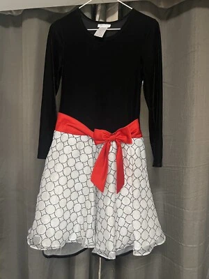 Bonnie Jean Holiday Dress Velvet Black&White With Red Sash Girls Sz 14 Christmas - Image 1 of 3